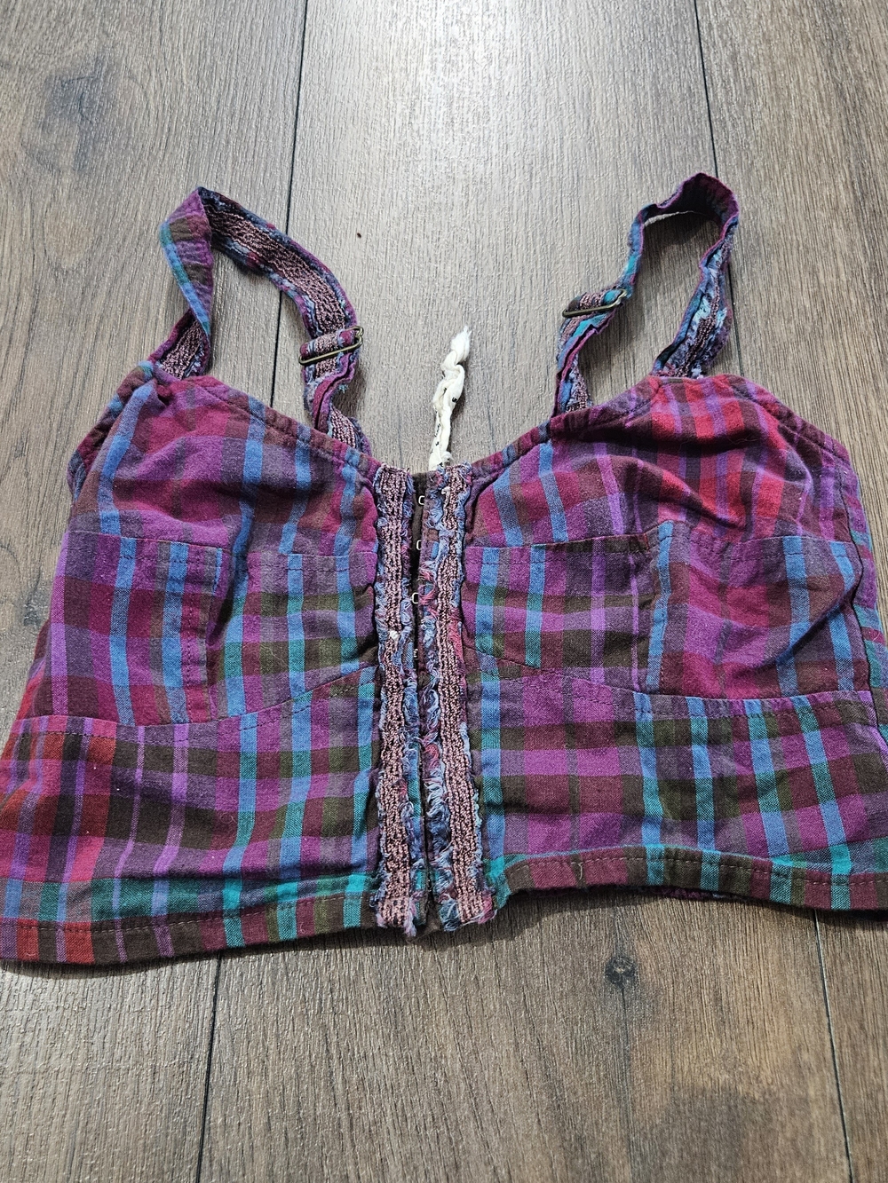 Free People Purple Plaid Cropped Bralette Top with Hook & Eye Closure Size Small